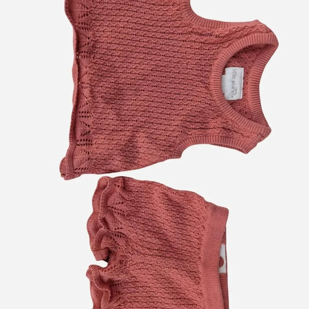 Little Planet Organic Cotton Pointelle Sweater Knit Bloomer Set Rust Coral 0-3m